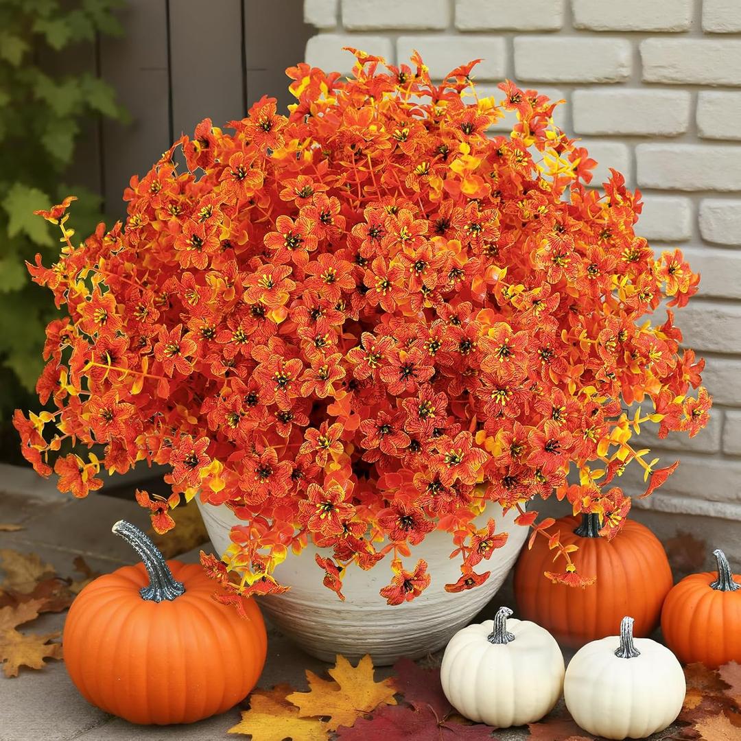 SHareconn 20 Bundles Artificial Fall Flowers for Outdoors Decoration, Fake Silk Daisy Realistic Faux Plants UV Resistant for Planter Home Porch Patio Autumn Indoor Outside Decor, Sunset Red Orange