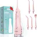 Leominor Water Flosser Pick for Teeth, 300ML Portable Oral Irrigator Upgraded Tank Removable,IPX7 Waterproof, Rechargeable Travel Teeth Cleaner, Professional Electric Flossing Machine (Pink)