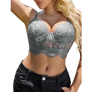 Avidlove Lace Bralettes for Women Y2k Strap Bustier Cami Top V Neck Camisole Lingerie (Large, Dark Gray)