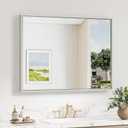 Keonjinn 40 x 30 Inch Brushed Nickel Bathroom Mirrors for Over Sink, Beveled Rectangle Framed Mirrors for Wall, Farmhouse Bathroom Vanity Mirror, Tempered Glass, Square Corner