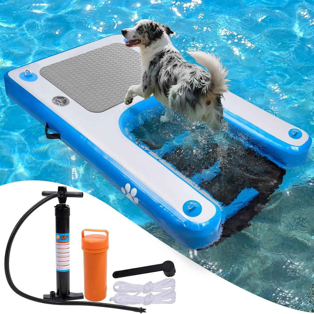 Inflatable Water Ramp for Dogs 60" L x 40" W - Durable PVC Dog Pool Float Ensures Safe and Easy Access for Dogs Up to 220 Pounds, Perfect for Pools, Lakes, and Beaches