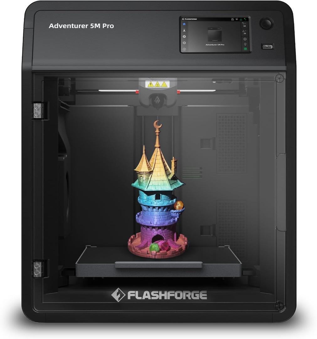 FLASHFORGE Adventurer 5M Pro 3D Printer with 1 Click Auto Printing System, 600mm/s High-Speed, Quick Detachable 280C Nozzle, Core XY All-Metal Structure, Multi-Functional 220x220x220mm 3D Printer