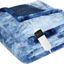 Cushious Electric Heated Blanket King 90''x100''Size Faux Fur Heating Blanket 10 Heating Settings, 1-8h Timer & Overheat Protection, Machine Washable, Soft Flannel and Sherpa Full Body Warmth (Blue)