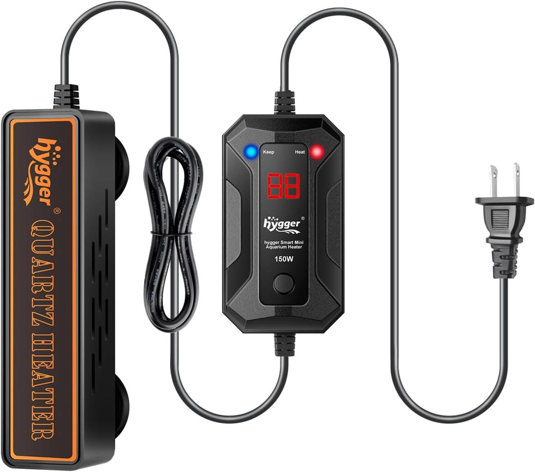 hygger Smart Mini Aquarium Heater 150W for 15-40 Gallons, Desktop Betta Submersible Fish Tank Heater with Intelligent Temperature Control and 5 Safety Protections