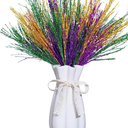 Juinte 8 Pcs Mardi Gras Decoration Carnival Picks Ornaments Artificial Glitter Berry Stems Tree Decor 15.75 Inches Purple Green and Gold Branches for Mardi Gras Tree Table Party Decor(Grass)