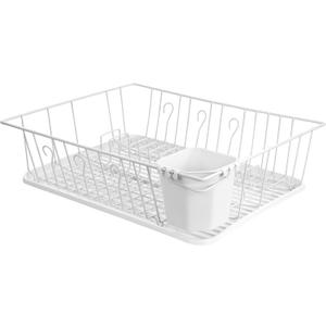 Megachef Chef Single Level Dish Rack with 14 Plate Positioners and A Detachable Utensil Holder, White