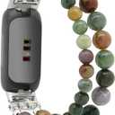 C&L Accessories Bracelets Compatible with Fitbit Inspire 3 Bands for Women Beaded Wristband Adjustable Gemstone Replacement Straps (Indian Agate)