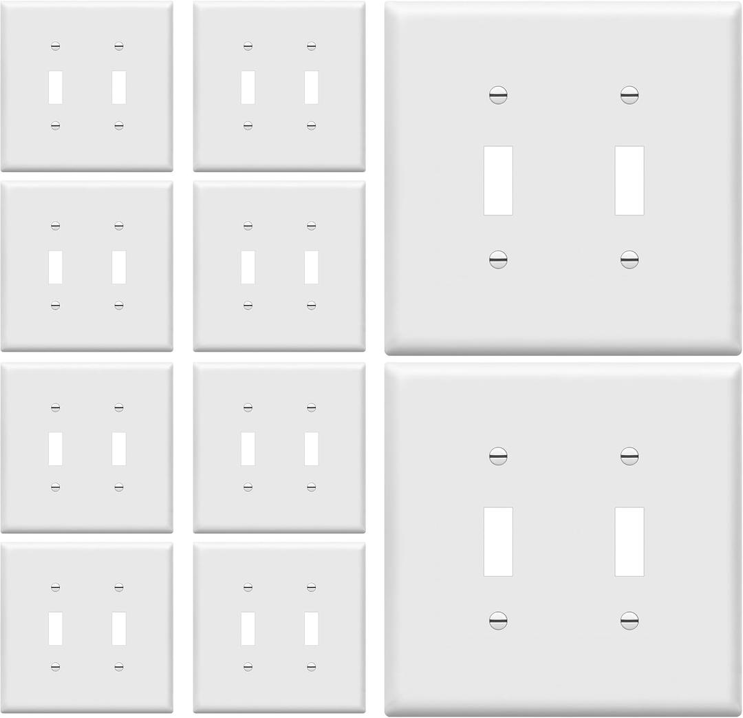 ENERLITES Toggle Switch Wall Plate, 2-Gang 4.88" x 4.92", Mid-Size, UL Listed, 8812M-W-10PCS, White (10 Pack)