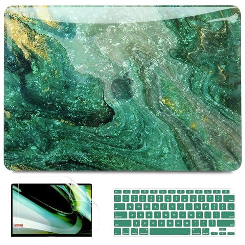 B BELK Compatible with MacBook Air 13 inch Case 2021 2020 2019 2018 M1 A2337 A2179 A1932 Touch ID,Plastic Hard Shell Case for MacBook Air 13.3 inch+2 Keyboard Cover+Screen Protector,Green Pearl Marble