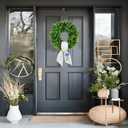 Boxwood Wreaths for Front Door Spring Summer Wreaths Farmhouse Door Hanger,Last Name Year Round Porch Decor, 20 inch Wreath with Personalized Monagram sash Embroidered -20 inch (D)