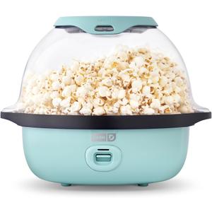 Dash SmartStore Deluxe Stirring Popcorn Maker - Hot Oil Electric Popcorn Popper with Butter-Warming Tray, Clear Serving Bowl, Storage Lid & Measuring Cup - 24 Cups, Aqua