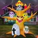 8FT Halloween Inflatable Decorations, Blow up Tree Decorations Day of The Dead Catrina Skulls Dia de Los Muertos, Built-in LEDs for Halloween Party, Garden, Lawn, Yard, Patio Dcor