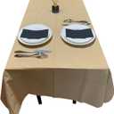 [6 Pack] Kraft Paper Tablecloth Disposable for Rectangle Tables, 54 X 108 Inch Party Table Cover with Plastic Backing, Waterproof 3 Ply Table Cloth for Indoor Outdoor Picnic BBQ Graduation (Kraft - New Pattern)