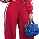 Akmipoem Sweatsuits Women 2 Piece Outfit Striped Tracksuit Long Sleeve Zipper Cropped Jackets Wide Leg Sweatpants Set (Small, Red)