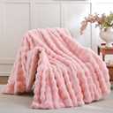 Smoofy Faux Fur Throw Blanket for Couch - Blush Pink Super Soft Cozy Bubble Blanket, Fluffy Plush Fuzzy Throw for Sofa & Bed, Thick Lightweight Warm Blanket, Luxury Aesthetic Gift for Women 50"x60"