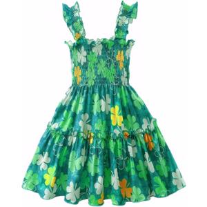 RETSUGO Little Girls Dresses Flutter Sleeve Casual Birthday Party Dress Toddler Kids Swing Twirly Summer Sundress 1-8 Years (2-3T, Shamrock/Green)