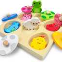 Easter Wooden Knob & Pegged Puzzles Montessori Toys for Toddlers Kids Boys Girls Easter Basket Stuffers