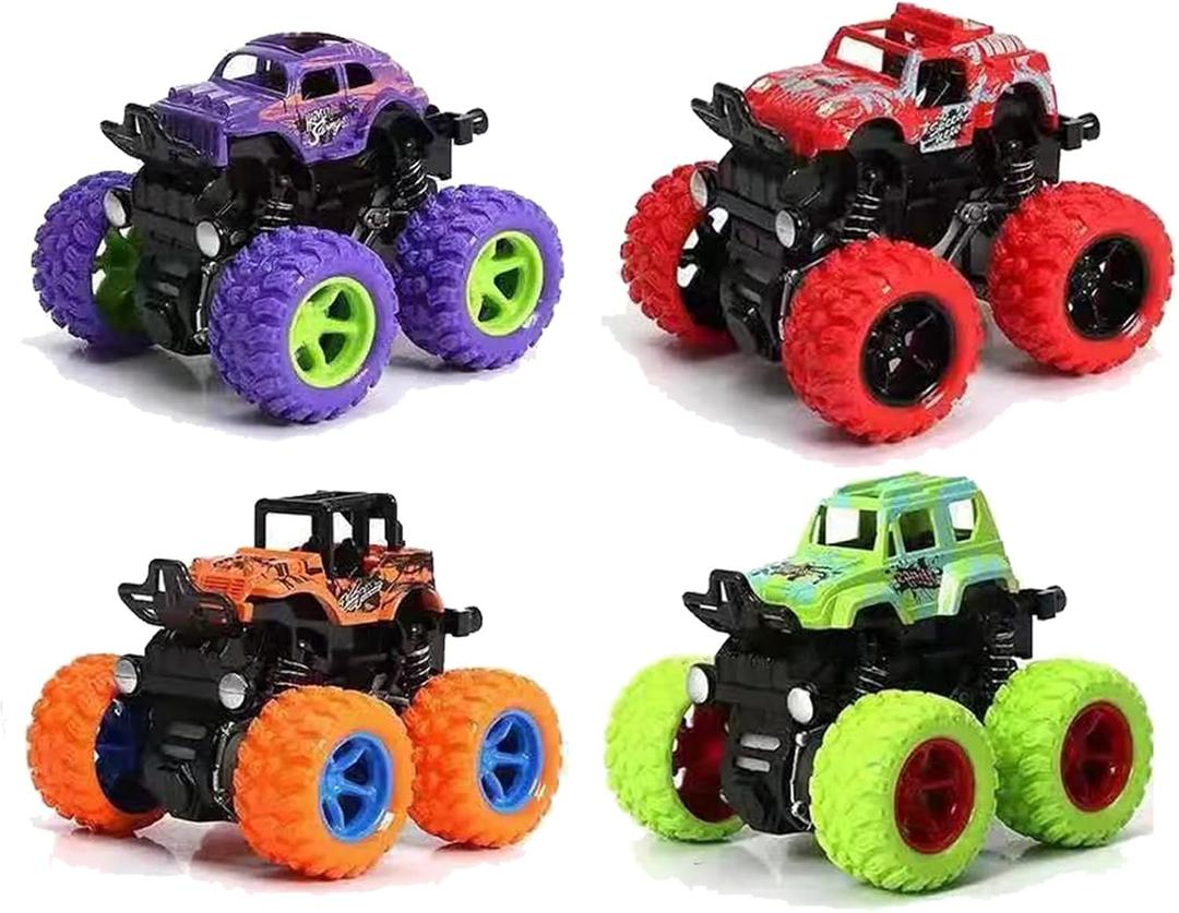 Monster Truck Toys, Friction Powered Monster Trucks for Boys, Push and Go Vehicles Toy for Kids, Inertia Vehicle, Stunt On-Road Vehicle, Great for Birthday Party Gift for Boys Girls (4 PCS)