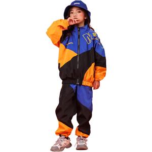 LOLANTA Boys' Girls' Color Block Jacket Track Pants Sets Hip Hop Dance Patchwork Clothes Unisex Streetwear, 130