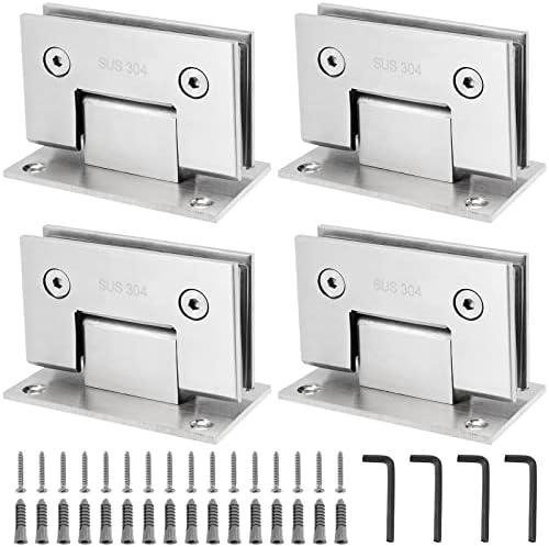SEUNMUK 4 Pack Glass Door Hinge, 90 Degree Stainless Steel Glass Door Cupboard Showcase Clamp Heavy Duty Shower Door Hinges Replacement Part Wall-to-Glass, Fits 8-12mm Glass, Brushed Nickel