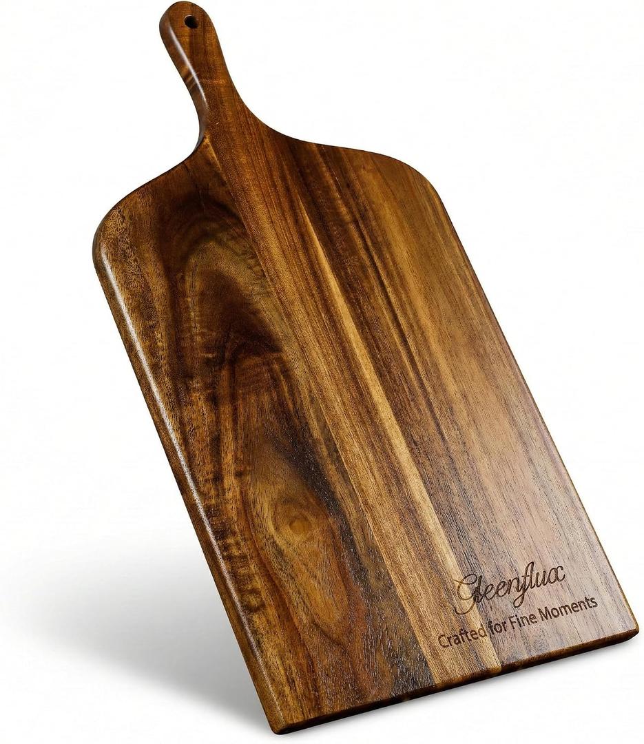 Charcuterie Board & Serving Tray with Handle, Large Acacia Wooden Cutting Board and Cheese Board Set for Serving, Appetizers, Entertaining & Housewarming Gift