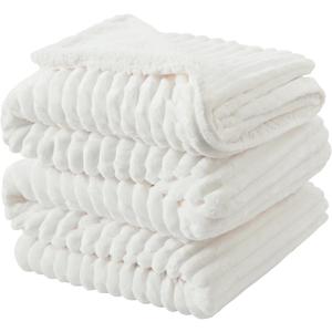 INFIIXSO Sherpa Fleece Queen Size Blanket - Super Soft & Warm Striped Fleece, Cozy Plush Fluffy Large Bed Blanket All Season Use (Off White, 90x90 Inches)