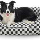 JOEJOY Dog Bed for Large Medium Small Dogs - Rectangle Orthopedic Dog Sofa Bed, Cute Modern Puppy Bed with Jacquard Shaggy Plush & Anti Slip Bottom, 30x24x9inches, Grey