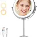 8" Makeup Mirror with Lights, Vanity Mirror with 1X/10X Magnification, Touch Screen 3 Colors Dimmable 54 LED Lights Brightness Adjustable 360 Rotation for Tabletop (Chrome)