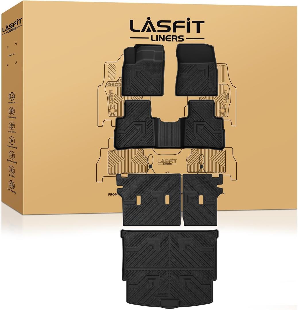 LASFIT Floor Mats & Backrest Mats & Cargo Mat for Nissan Rogue 2026 2025 2024 2023 2022 2021 (Not Fit Rogue Sport), All Weather TPE Custom Fit Floor Liners Car Mats Accessoires, Black