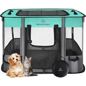 Dog Playpen,Pet Playpen,Foldable Puppy Cat Playpen,Portable Exercise Kennel Tent Crate,Water-Resistant Breathable Shade Cover, Indoor Outdoor Travel Camping Use for Small Animals with Carrying Case(S) (Green)