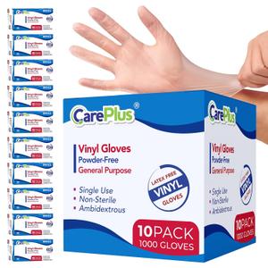 CARE PLUS Vinyl Gloves Clear Small Size 1000 Count | Heavy Duty, Non-Sterile, Powder-Free, Latex-Free Rubber | Food Prep, Kitchen & Cleaning Gloves, Ideal for Professional Use (S)