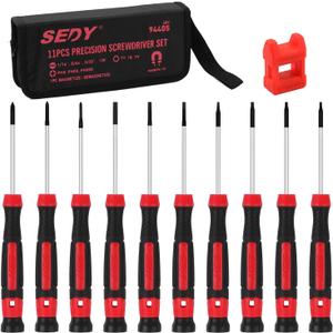 11-Piece Precision Screwdriver Set - Magnetic Mini Screwdrivers for Eyeglasses, Watches, Computers, Laptops, Phones - Phillips, Slotted, Torx, Non-Slip Handle, Portable Storage Bag Included