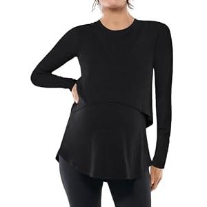 Women's Maternity Nursing Tops Casual Long Sleeve Double Layer Breastfeeding Shirts Pregnancy Clothes Black, Small