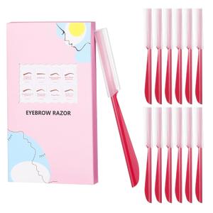 2 x 12 PCS Eyebrow Razor, Face Razors for Women and Men, Grooming Exfoliating Dermaplaning Tool for Face, Women Facial Hair Remover with Cover, Multipurpose Eyebrow Trimmer Shaper (red)
