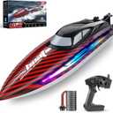 RC Boat 30KMH with 7Light Modes,Remote Control Electric Fast Speed Boat for Adults Kids 8-12 Lake Pool Water Play,Self-righting,Demo,Water Cooling,Full Waterproof,20 Mins,Low Battery Alert,2.4Ghz,Red