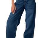 EMMIOL Women Baggy Jeans Mid-Low Waist Boyfriend Streetwear Vintage Jeans Wide Leg Denim Pants (Large, Deep Blue)
