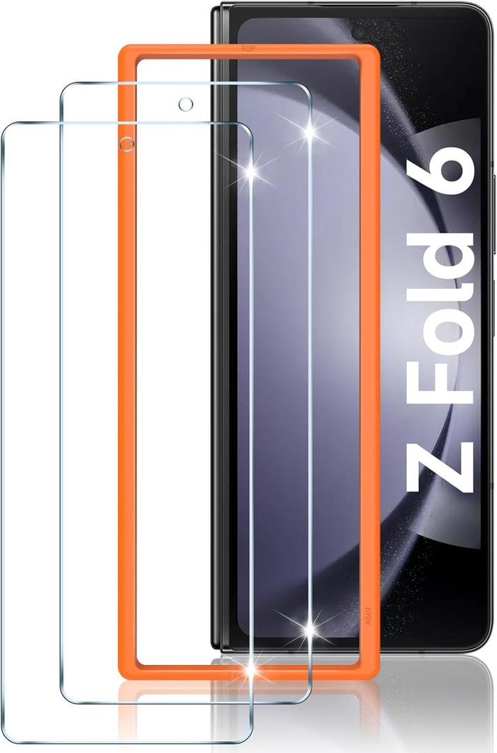 LYWHL 2-Pack Samsung Galaxy Z Fold 6 Screen Protector, Tempered Glass Front Screen Protector for Galaxy Z Fold 6 with Alignment Frame, Anti Scratch Bubble Free Case Friendly Easy Install - Transparent