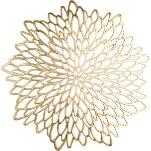 Snowkingdom Pack of 18 Gold Metallic Round Placemats Bulk Pressed Vinyl Leaf Dinning Kitchen Table Mats Decorations Setting for Christmas Wedding Thanksgiving Party Event Holiday Autumn Harvest, Large