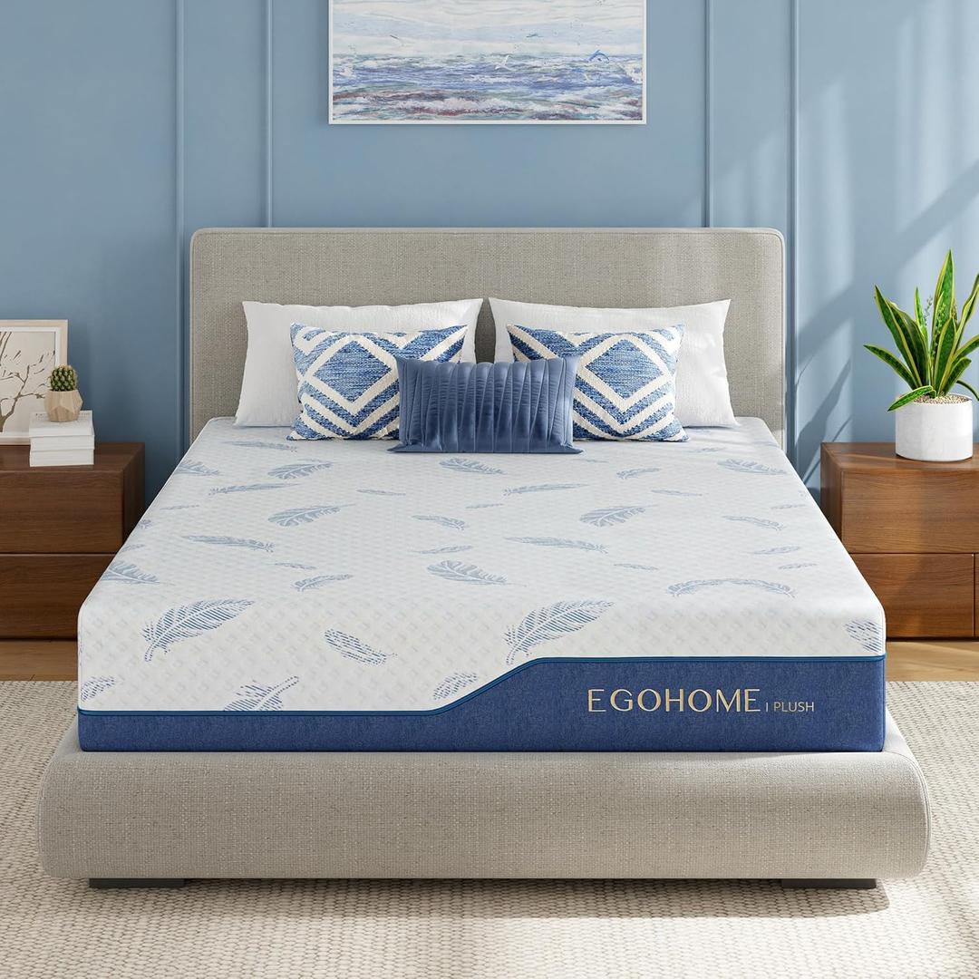EGOHOME Plush King Size Mattress 14 Inch Memory Foam Mattresses Bed in a Box with Gel Foam and Removeable Fiberglass Free Cover for Cool Sleep and Back Pain Relief, CertiPUR-US Certified