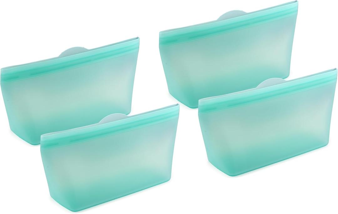 Home Logic Reusable Quart Bags - Set of 4 Pool Blue Silicone Freezer Bags, Airtight Leak Resistant Reusable Zip Bags for Kitchen Home Food Prep, Microwave & Sous Vide Safe