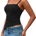 PRETTYGARDEN Women's Summer Spaghetti Strap Tank Tops Sleeveless Camisole Blouses Asymmetrical Going Out Basic Tank Shirt (Black, XXL)