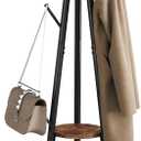 HOMEFORT Coat Rack, Coat Hanger Stand with 2 Shelves, Freestanding Hall Tree, Metal Hat Hanger with 12 Hooks for Clothes Hats and Scarves, Black and Rustic Brown,15.7" Wx15.7 Dx72.8H