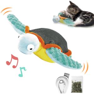 Cat Toys, Flapping Fins Cute Turtle, No Flying, Chirping Bird Interactive Catnip Toy for Kitten or Small Dogs, Touch Activated, Rechargeable