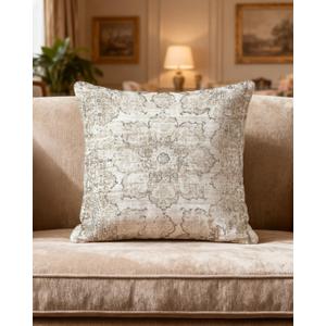 Boho Pillow Cover 18x18  Vintage Neutral Beige & Cream Throw Pillow Case with Distressed Medallion Rug Pattern  Farmhouse Rustic Cushion for Couch, Living Room or Bedroom Decor