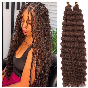 Ocean Wave Crochet Hair Deep Wave Braiding Hair 24 Inch 2 Packs Curly Wavy Hair for Boho Braids Synthetic Hair Extensions for Black Women (33#)