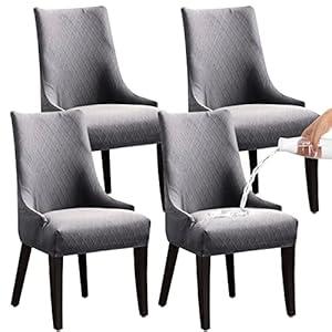 KELUINA Wingback Dining Chair Covers, Reusable Accent Chair Covers Slipcover with Arms, Remove Washable Dining Chair Protector Covers for Dining Room (Set of 4, Gray)
