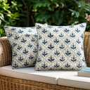 MIULEE Pack of 2 Decorative Outdoor Waterproof Throw Pillow Covers Flower Print Chic Boho Accent Pillow Covers for Square Garden Patio Cushion 16x16 Inch, Blue Grey