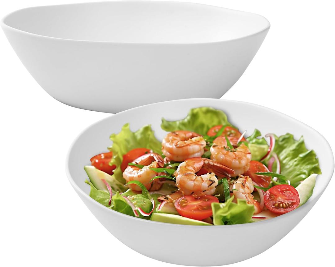 Melamine Serving Bowl, 2 Pack 12 inch Fruit Salad Bowls, 130 Oz Pasta Bowls Set of 2, Large White Serving Dishe/Mixing bowl for Entertaining, Break-Resistant Melamine Bowl