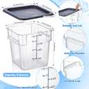 Suclain 2 Pcs Square Food Storage Container Polycarbonate Clear Food Container with Gray Lid Commercial Rice Storage with Gray Graduations for Commercial Kitchen(8 Qt)