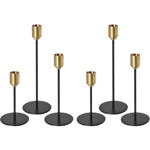 PATIKIL Candlestick Holders Set of 6, Taper Metal Long Candle Holders Fits 3/4 Inch Candles for Halloween Table Centerpiece Decor Wedding Party, Gold Black